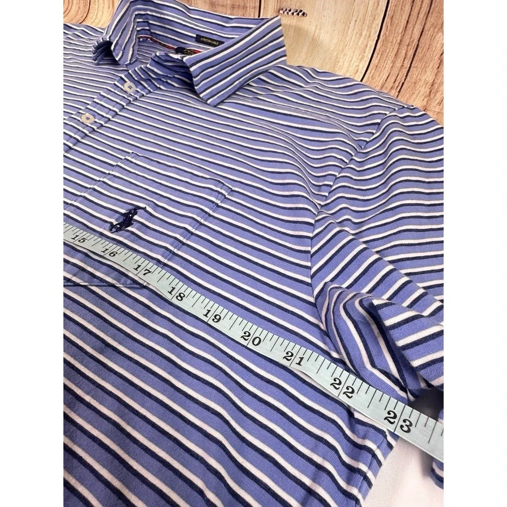 Polo Golf Ralph Lauren Polo Shirt Stretch Men Short‎ Sleeve Blue Striped LARGE